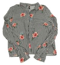 Čierno-biela kockovaná crop blúzka s kvetmi H&M