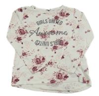 Smetanovo-ružové kvetované tričko s nápisom