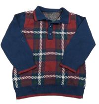 Tmavomodro-vínový kockovaný sveter s golierikom Nutmeg