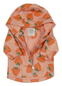 Světlerůžová nepromokavá jarní bunda s jahůdkami a kapucí F&F