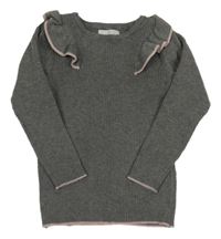 Sivý rebrovaný sveter s volánikmi Primark