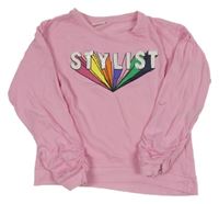 Světlerůžová mikina s nápisem a flitry Stop+go