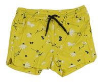 Žlté plátenné kraťasy s kvietkami Lupilu
