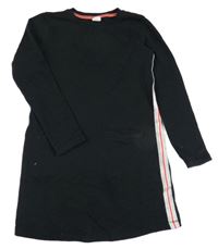 Čierne teplákové šaty s prúžkami Hema