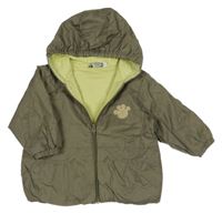Khaki šušťáková zateplená bunda s tľapkami  a kapucí C&A