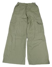 Khaki plátěné cargo wide leg kalhoty H&M