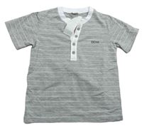 Sivo-biele pruhované melírované tričko s nápisom