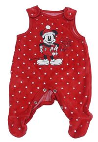 Červené sametové dupačky s Mickey s vánočním motívom a hviezdičkami C&A