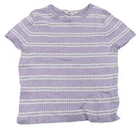 Levandulovo-biele pruhované rebrované úpletové crop tričko H&M