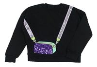 Čierna oversize crop mikina s kabelkou a flitrami Nutmeg