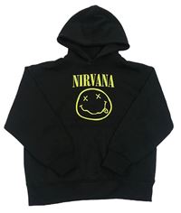 Čierna mikina so smajlíkom a nápisem - Nirvana a vreckom a kapucňou