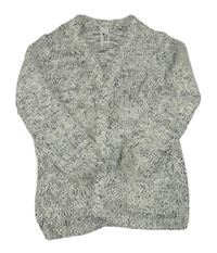 Bielo-čierny chlpatý svetrový cardigan C&A