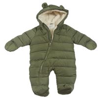 Khaki prešívaná šušťáková zimná kombinéza s kapucňou s uškami F&F