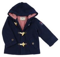 Tmavomodrá flaušová zateplená bunda s nášivkou a kapucí Jojo Maman Bébé