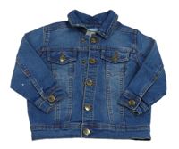 Tmavomodrá tepláková rifľová bunda s golierikom so cute