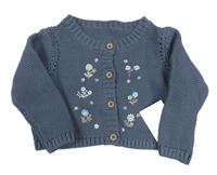 Nové - tmavomodrošedý propínací svetr s kytičkami George