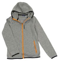 Šedo-bílá melírovaná pletená propínací mikina s nápisem a kapucí Pepperts!