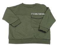 Khaki tepláková mikina s nápisom a vreckom F&F