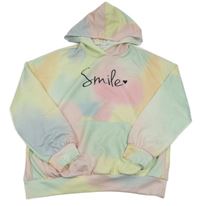 Farebná duhová mikina s nápisom a vreckom a kapucňou SHEIN