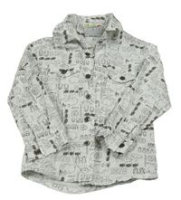 Biela košeľa so zvieratkami a stromami a číslom Topolino