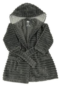 Tmavošedý žebrovaný plyšový župan s kapucí F&F