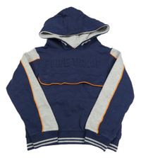 Tmavomodro-sivá mikina s 3D logom a vreckom a pruhmi a kapucňou Firetrap