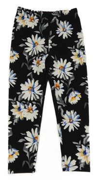 Čierne rebrované legíny s kvietkami SHEIN