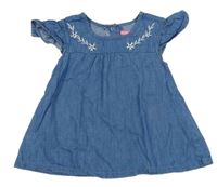 Modrá lehká riflová tunika s květy a volánky BABY friends