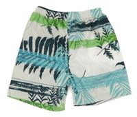 Bílo-modro-zelené šusťákové kraťasy s listy 