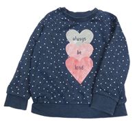 Tmavomodrá melírovaná bodkovaná á mikina so srdiečkami s nápismi PRIMARK