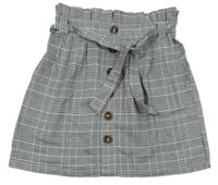 Čierno-biela kockovaná vzorovaná paper bag sukňa s opaskom SHEIN