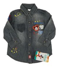 Nové - tmavomodrošedá rifľová košeľa s Mickey PRIMARK