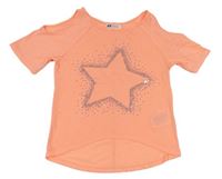 Neónově ružové tričko s hviezdičkou s flitrami zn. H&M