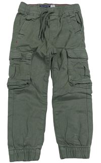Khaki plátěné relax cargo cuff kalhoty Okaidi
