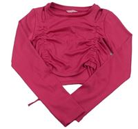 Fuchsiové rebrované crop tričko s řasením a prestrihmi zn. Matalan