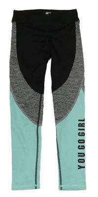 Černo-šedo-tyrkysové sportovní legíny s nápisem H&M