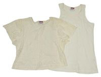 2set - Smetanové madeirové crop tričko + bílý top Yigga