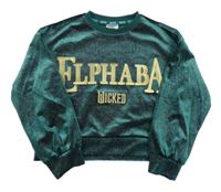 Tmavozelená trblietavá zamatová crop mikina s nápisem - Wicked