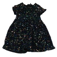 Petrolejové sametovo/flitrové šaty