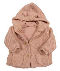 Starorůžový podšitý propínací svetr s kapucí s oušky George