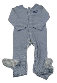 Tmavomodro-bílý pruhovaný overal s velrybou M&S