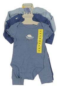 Nové - 5set - Modré žebrované body s UFO + tepláky + tmavomodré body s vesmírem + tepláky + světlemodré žebrované body s kapsou Pekkle