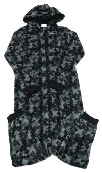 Tmavošedo-čierna vzorovaná chlpatá kombinéza s kapucňou C&A