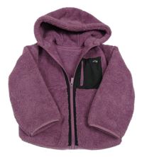 Vínová chlupatá propínací mikina s šusťákovou kapsou a kapucí