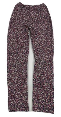 Tmavomodro-starorůžové květované legíny Topolino