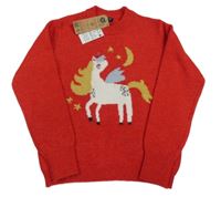 Nové - Červený svetr s jednorožcem Kiabi