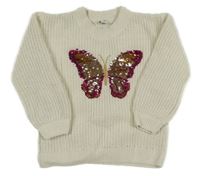 Světlebéžový svetr s motýlem z překlápěcích flitrů Dopodopo