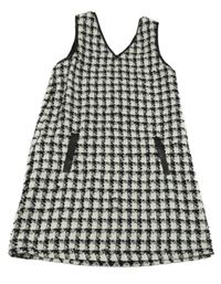 Svetlošedá -čierne kockované trblietavé vlnené šaty Tu