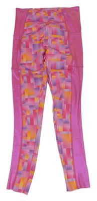 Růžovo-lila-žluté vzorované sportovní legíny s metalickým pruhem Dunnes
