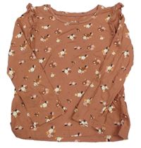 Staroružové kvetované tričko s volánikmi C&A